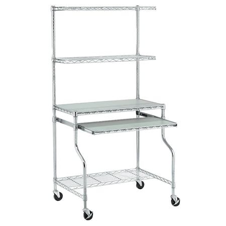 Mobile Chrome Wire Shelf Computer Workstation, 31-1/2W X 24D X 63H